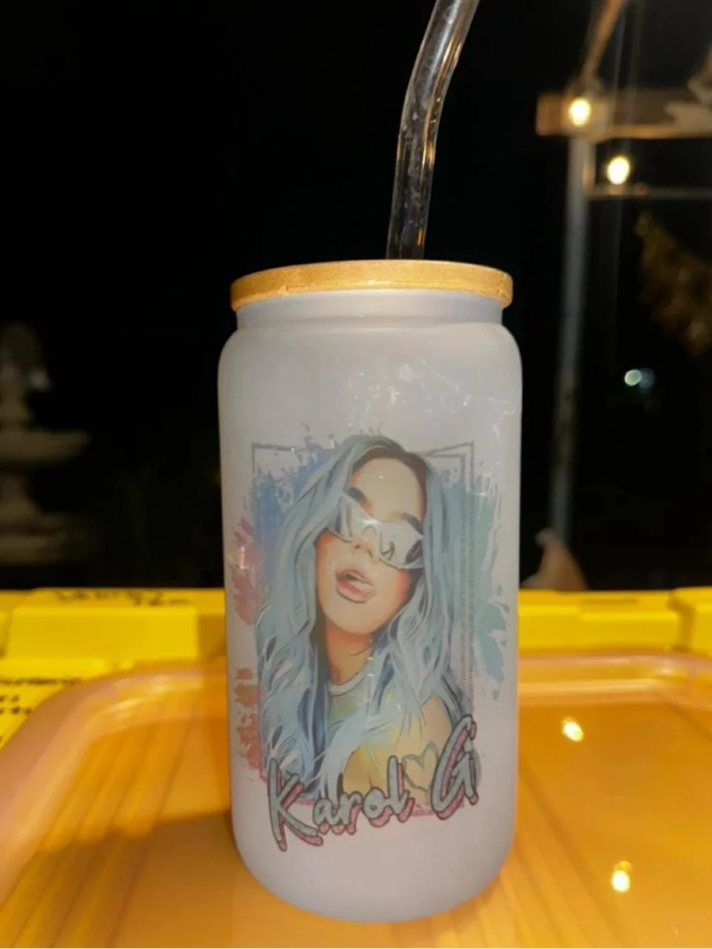 Karol G Glass Tumbler with Straw